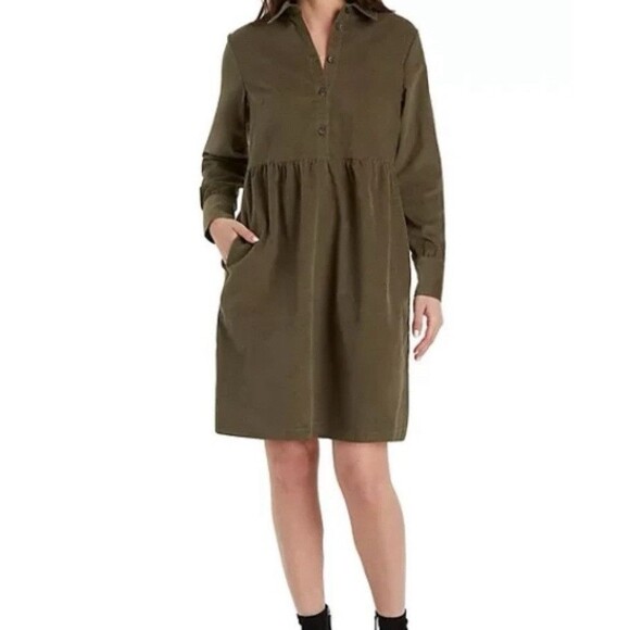 Nine West Jean Dress Womens XS Green 100% Cotton Pockets Soft Denim Knee Length - Picture 1 of 11